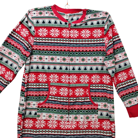 Christmas Onesie Zipper Up Pajama Size Small Red and Green - Picture 3 of 5